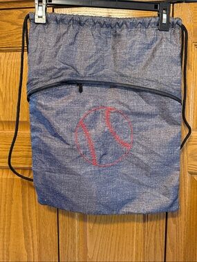 Thirty-One Drawstring Sports Backpack - Navy with Red Baseball Stitching